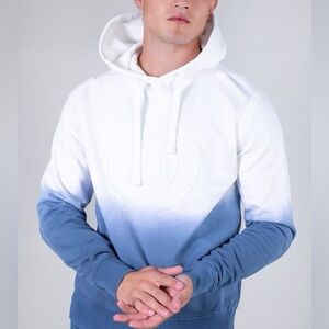 Tommy Hilfiger Men's White and Blue Gradient Hoodie Sweatshirt